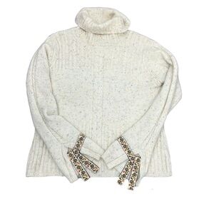 Lauren Hansen Lambswool Blend Open Ribbon Cuff Turtleneck Sweater Size Large